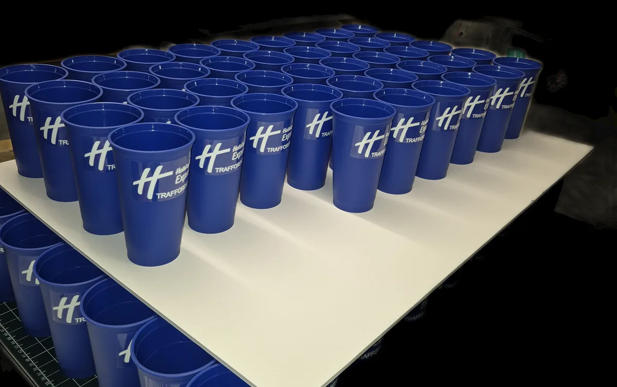 Custom branded promotional cups produced by BPM Print & Workwear Manchester
